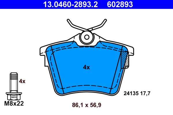 ATE 13.0460-2893.2 - Bremsbelagsatz, Scheibenbremse