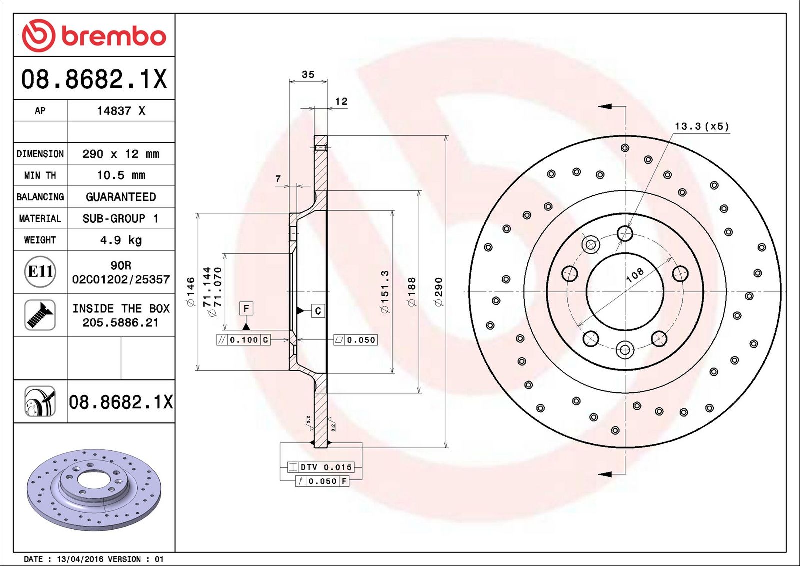 BREMBO 08.8682.1X - Bremsscheibe
