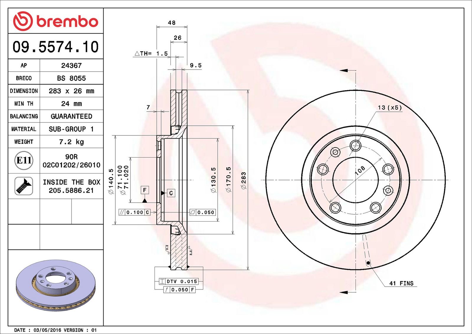 BREMBO 09.5574.10 - Bremsscheibe