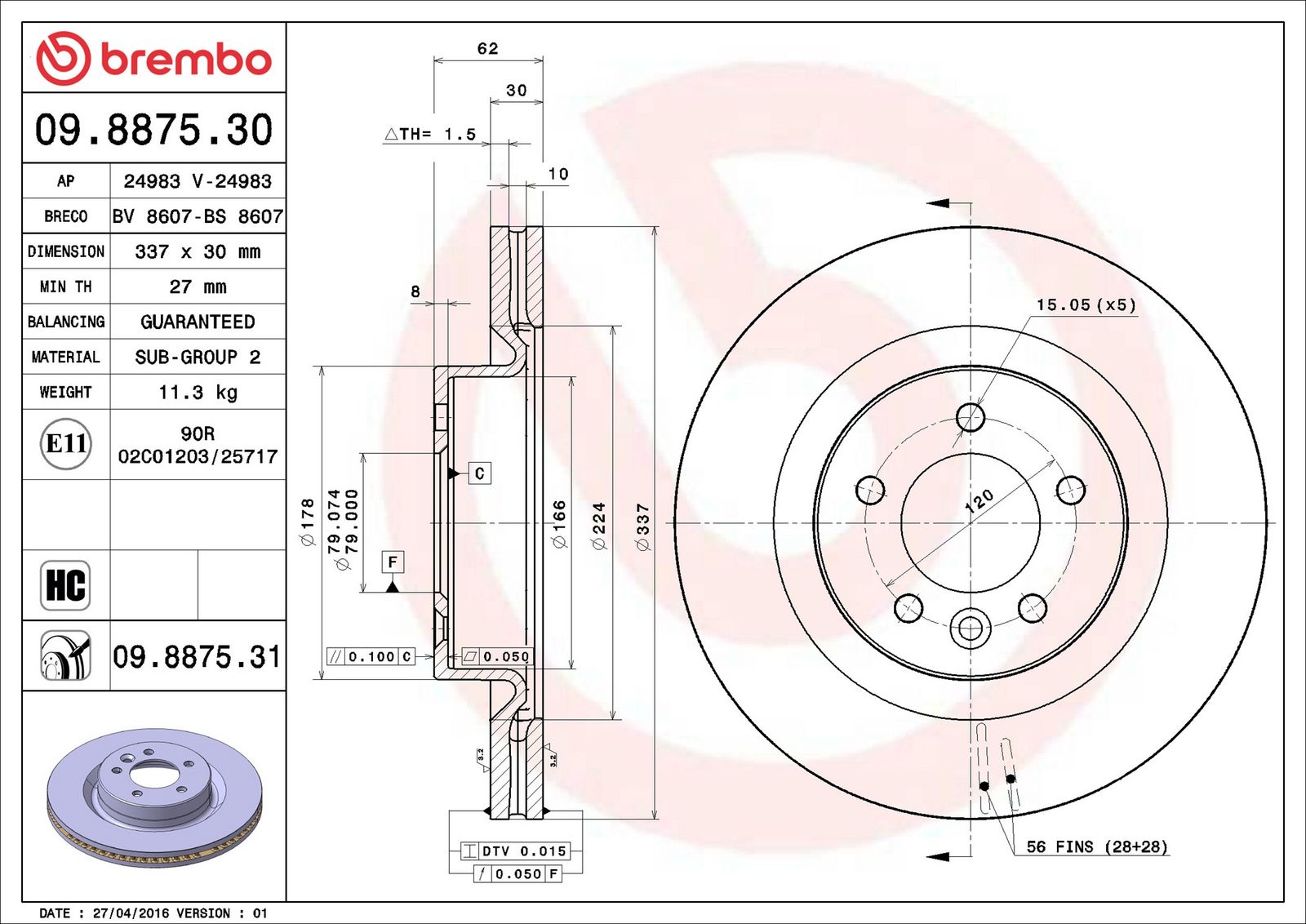 BREMBO 09.8875.31 - Bremsscheibe
