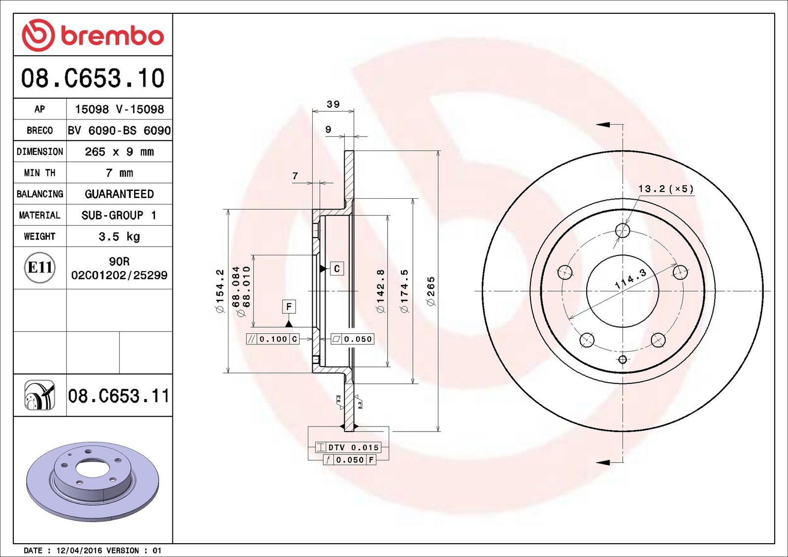 BREMBO 08.C653.11 - Bremsscheibe