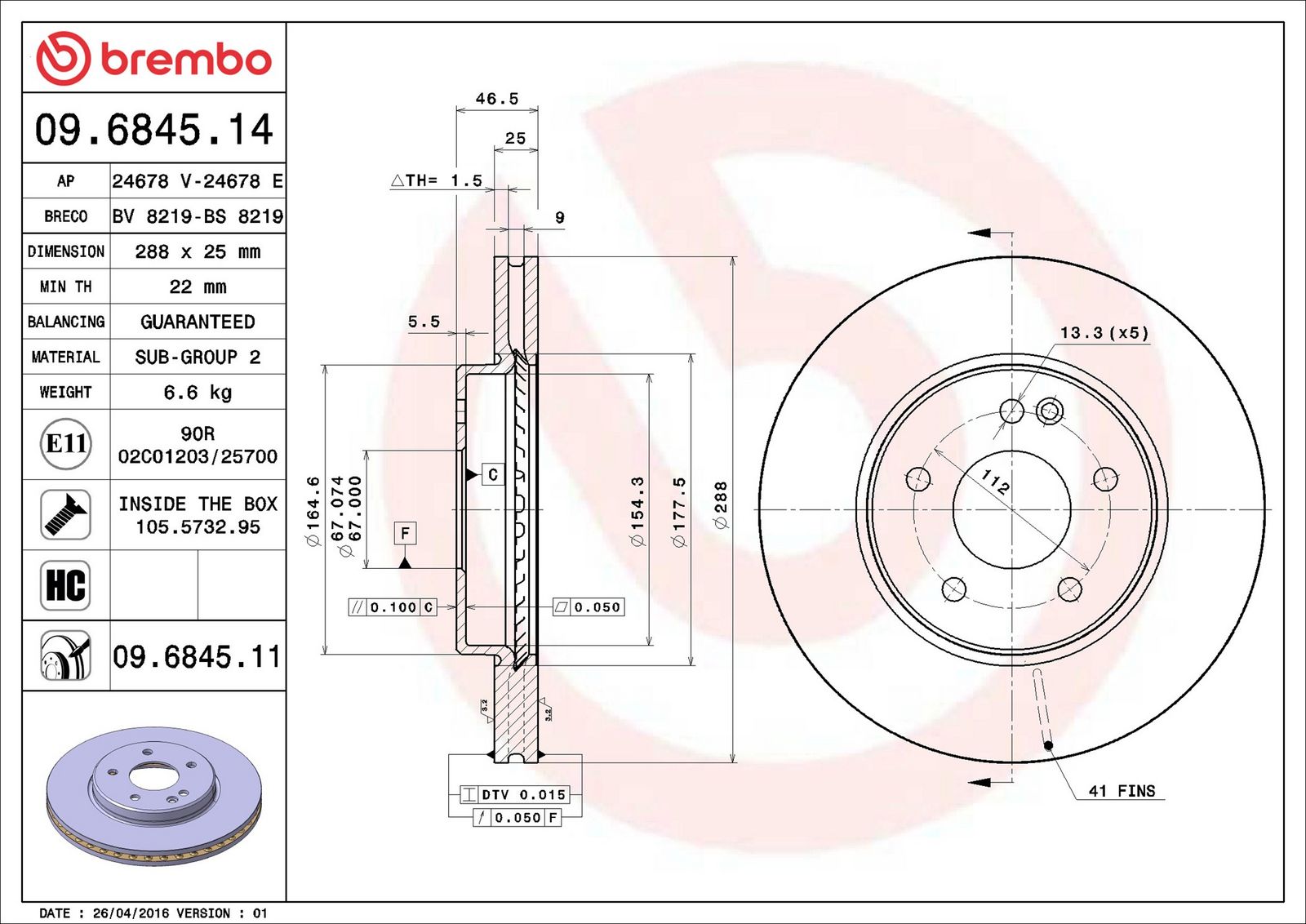 BREMBO 09.6845.11 - Bremsscheibe