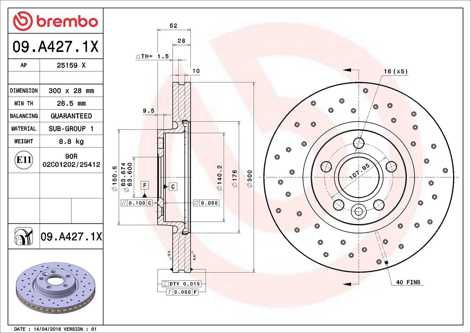 BREMBO 09.A427.1X - Bremsscheibe
