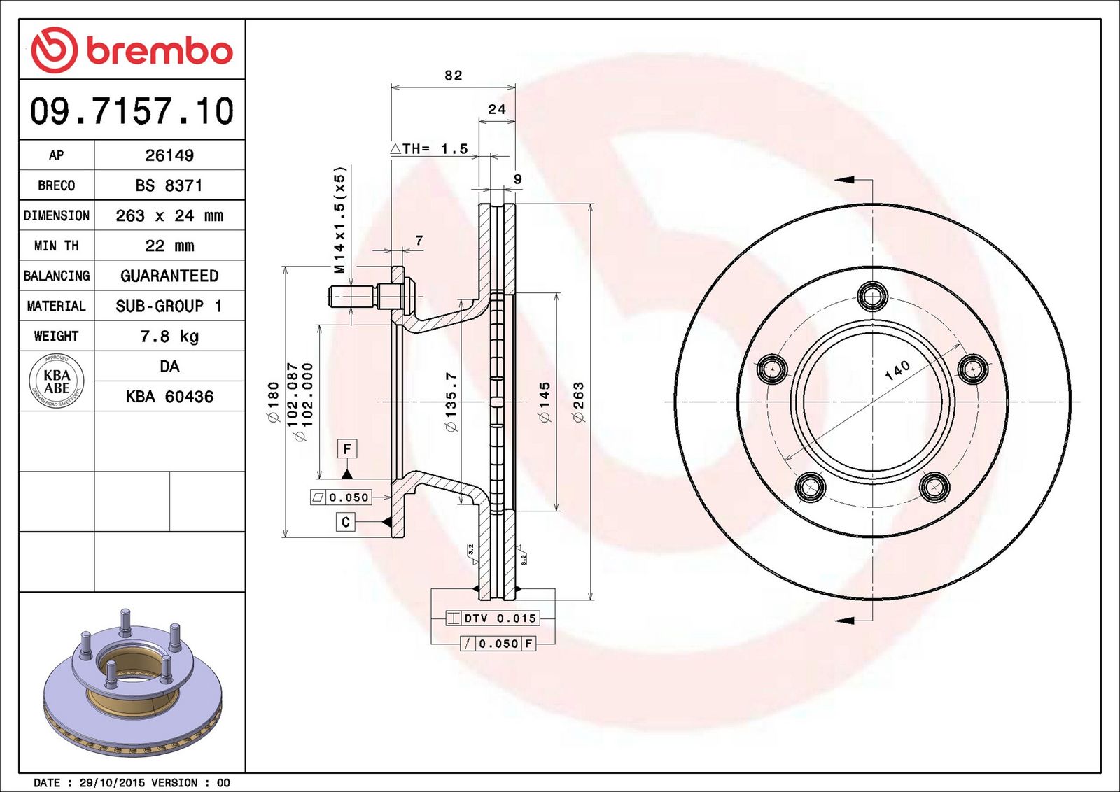 BREMBO 09.7157.10 - Bremsscheibe