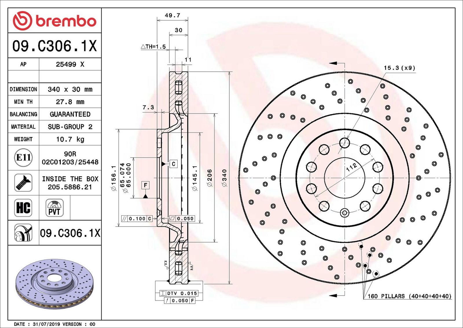 BREMBO 09.C306.1X - Bremsscheibe