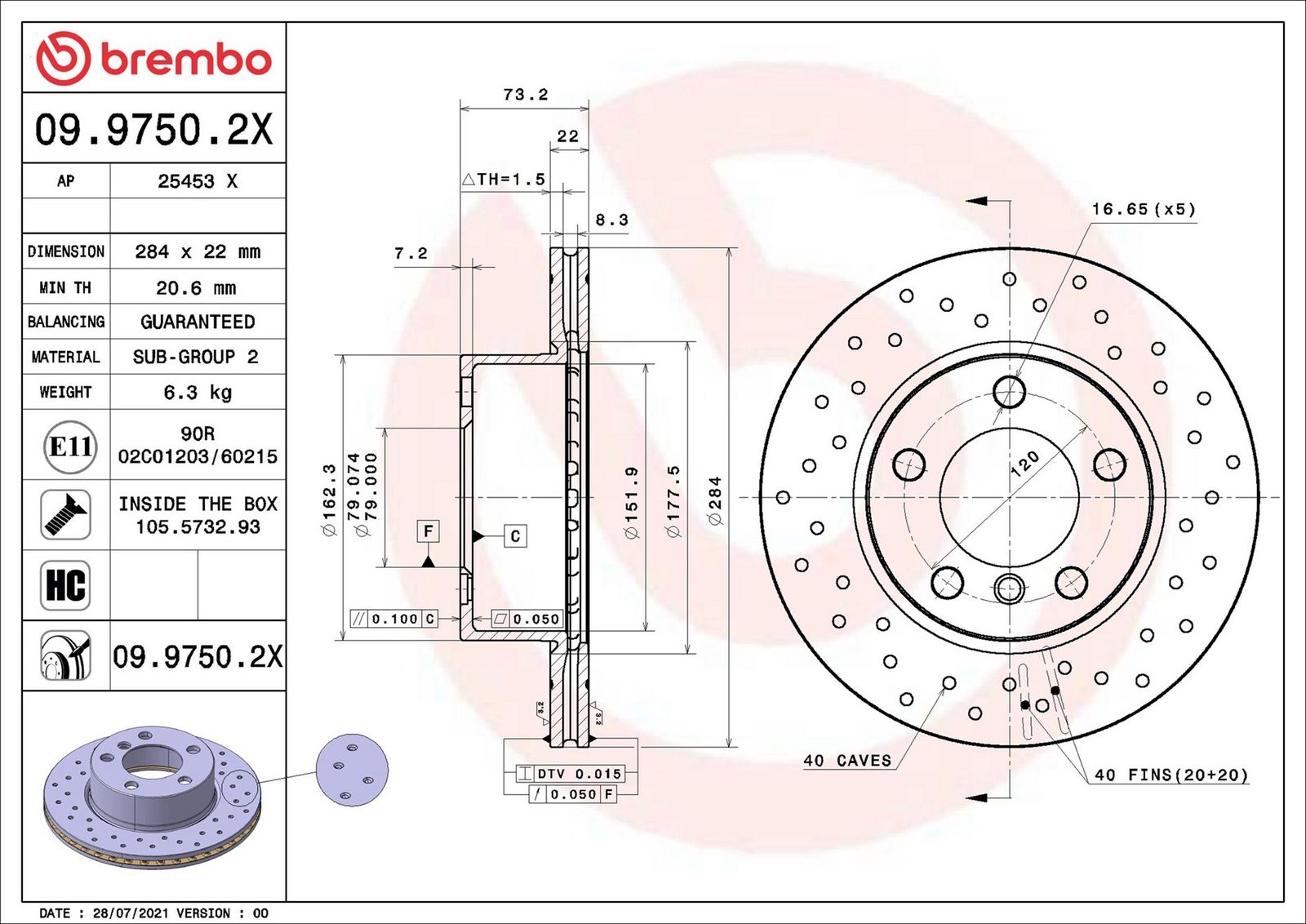 BREMBO 09.9750.2X - Bremsscheibe