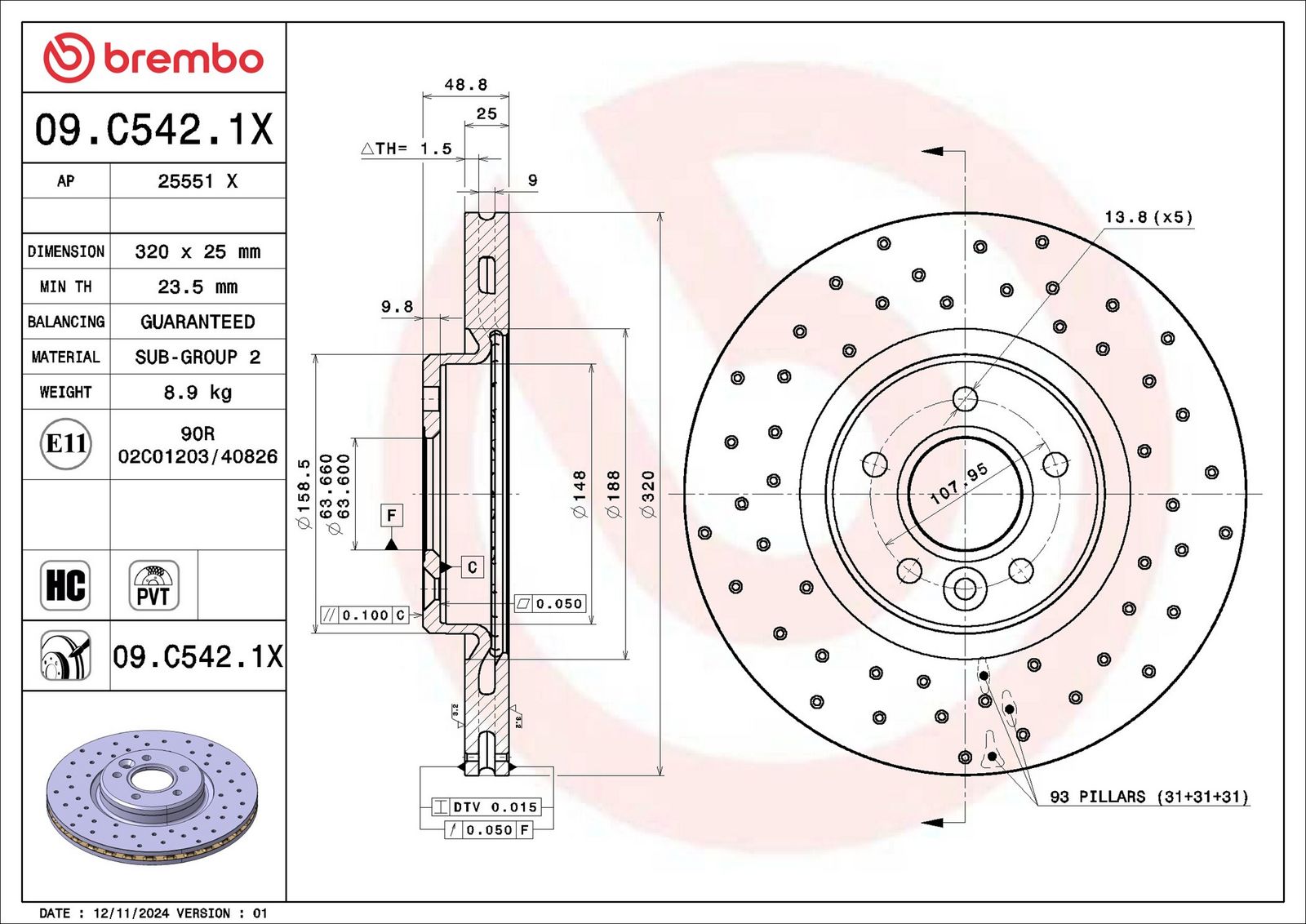 BREMBO 09.C542.1X - Bremsscheibe