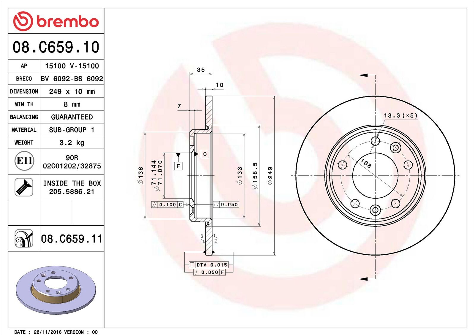 BREMBO 08.C659.11 - Bremsscheibe