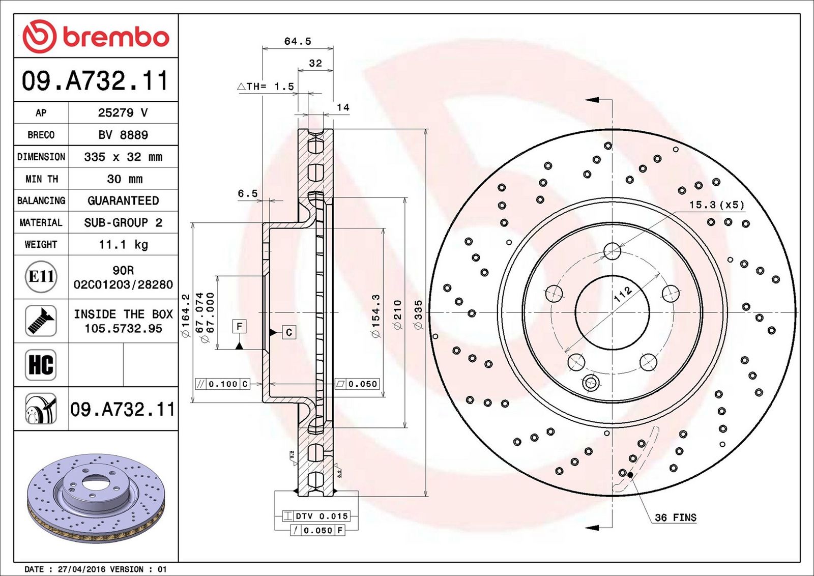 BREMBO 09.A732.11 - Bremsscheibe