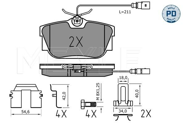 MEYLE 025 234 4616/PD - Bremsbelagsatz, Scheibenbremse