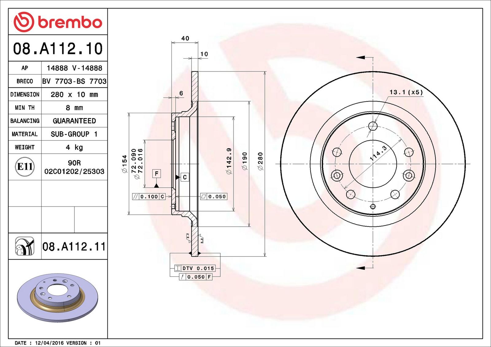 BREMBO 08.A112.11 - Bremsscheibe