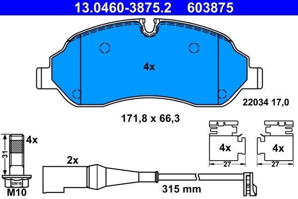 ATE 13.0460-3875.2 - Bremsbelagsatz, Scheibenbremse