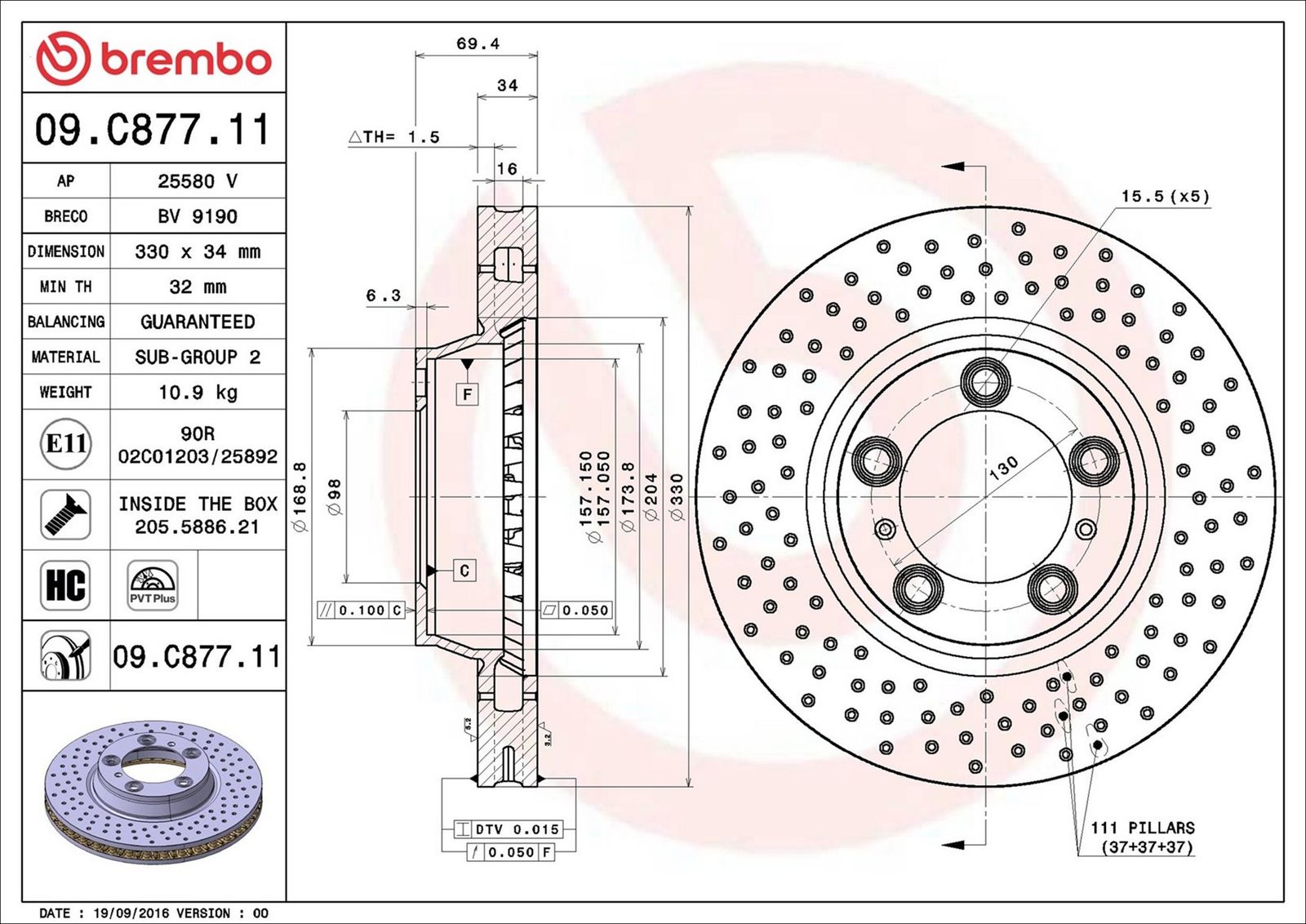 BREMBO 09.C877.11 - Bremsscheibe