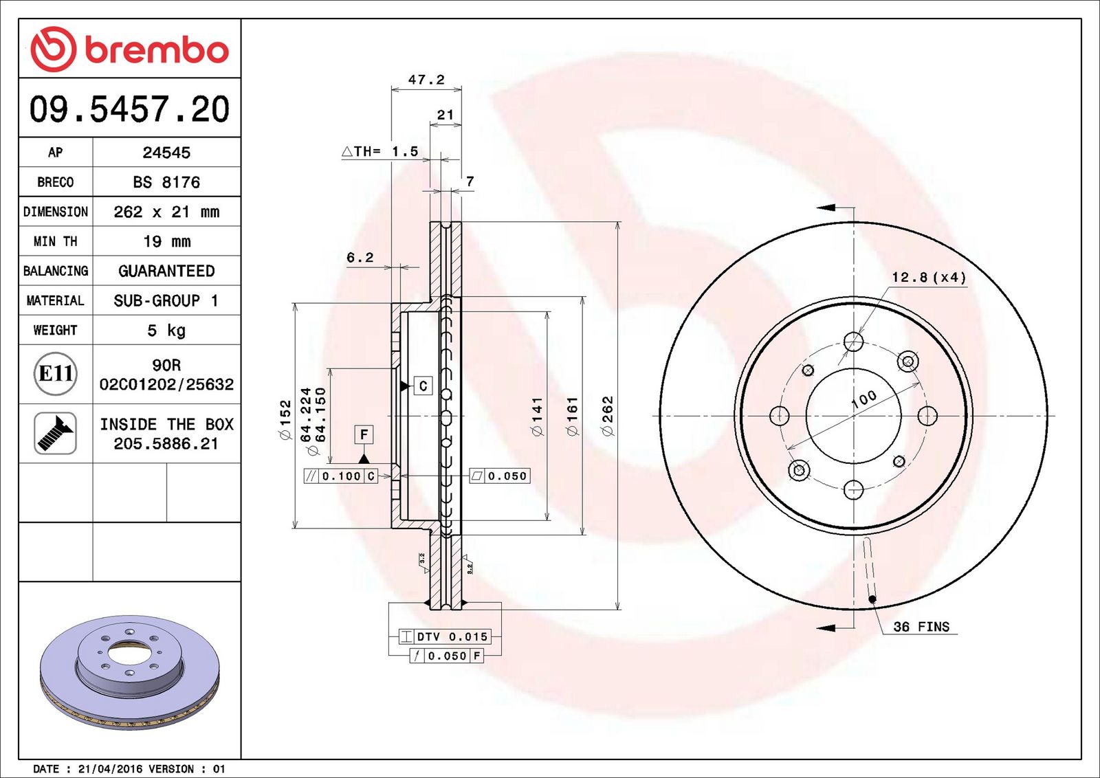 BREMBO 09.5457.20 - Bremsscheibe