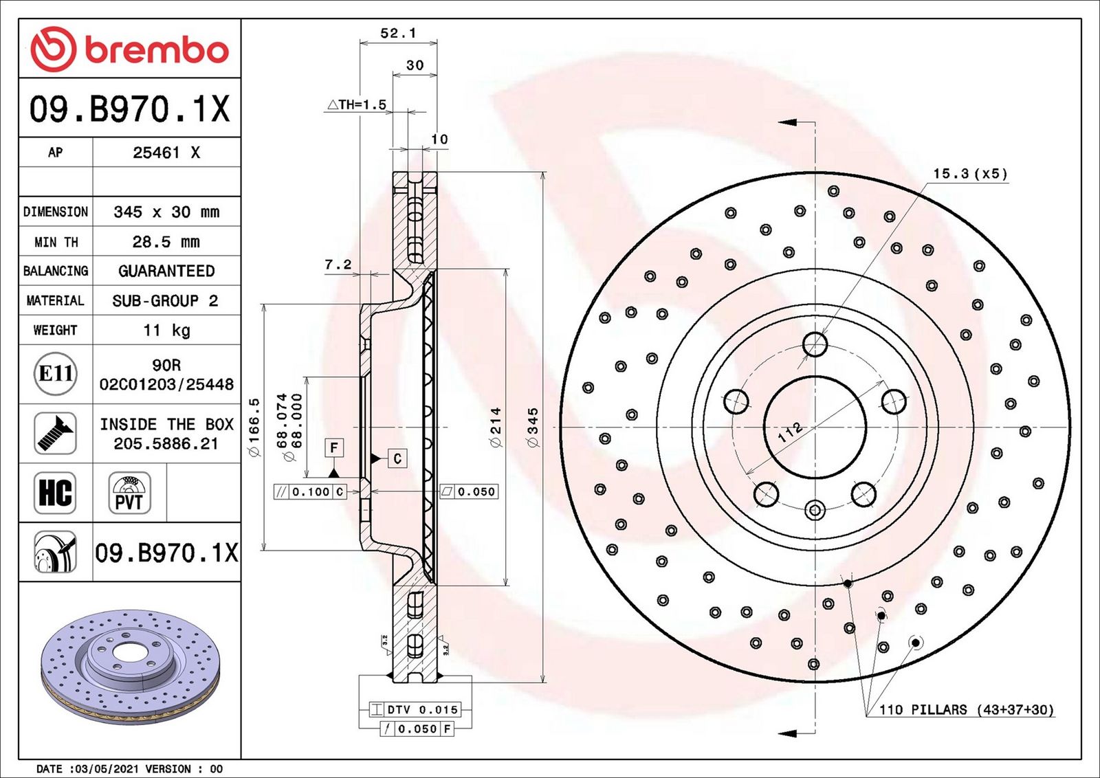 BREMBO 09.B970.1X - Bremsscheibe