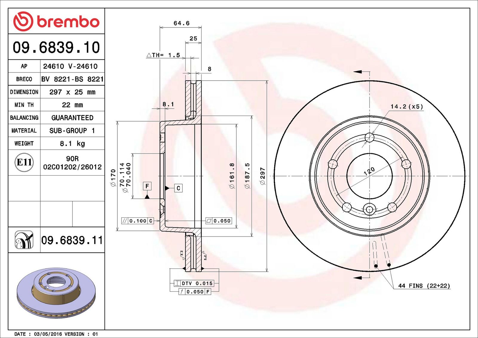 BREMBO 09.6839.11 - Bremsscheibe