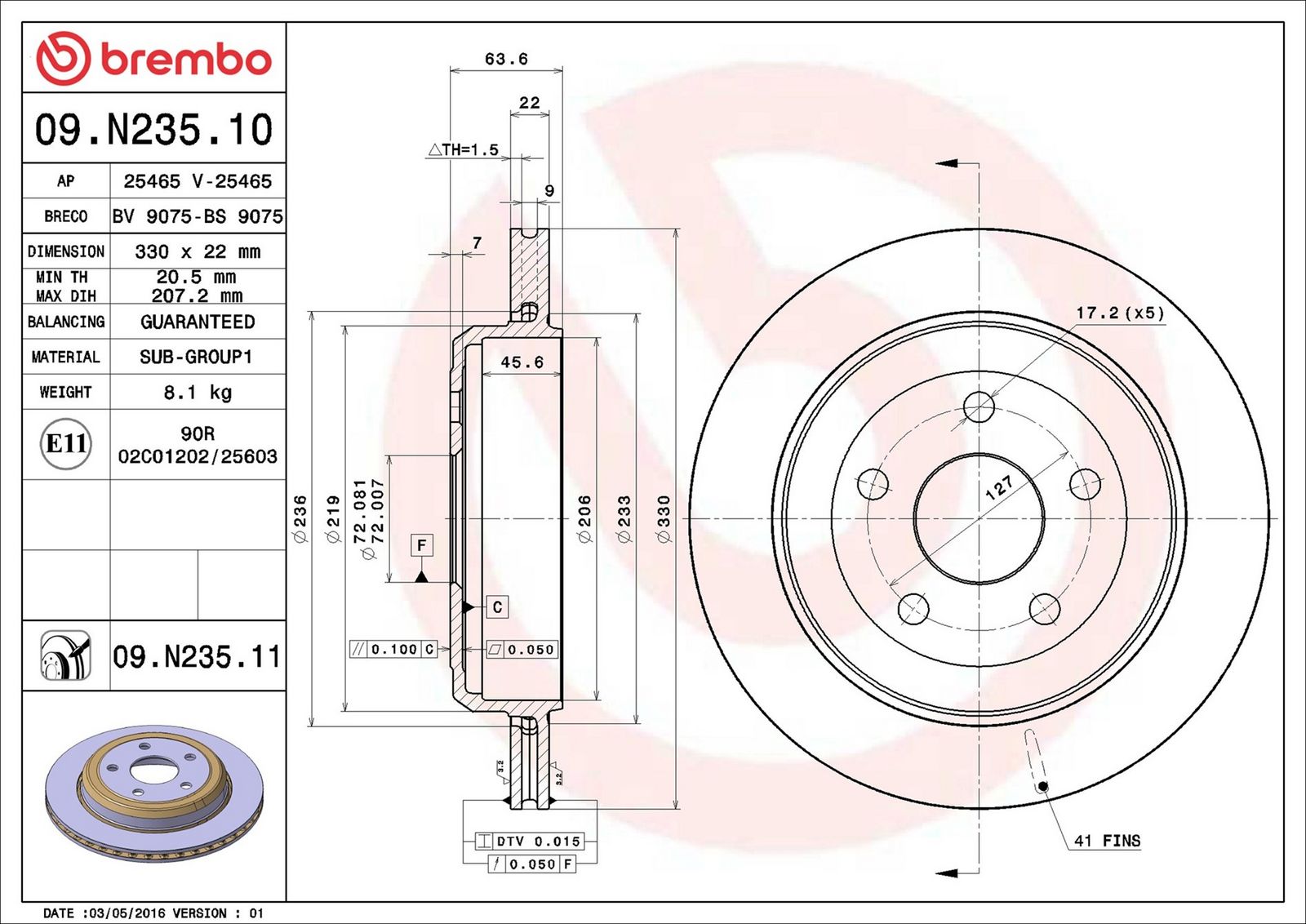 BREMBO 09.N235.11 - Bremsscheibe