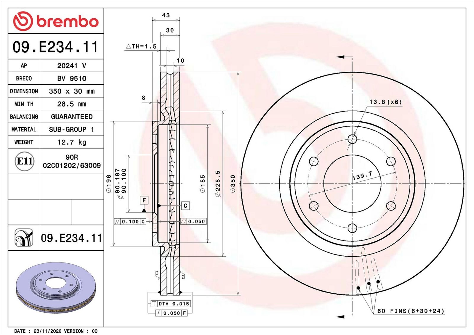 BREMBO 09.E234.11 - Bremsscheibe
