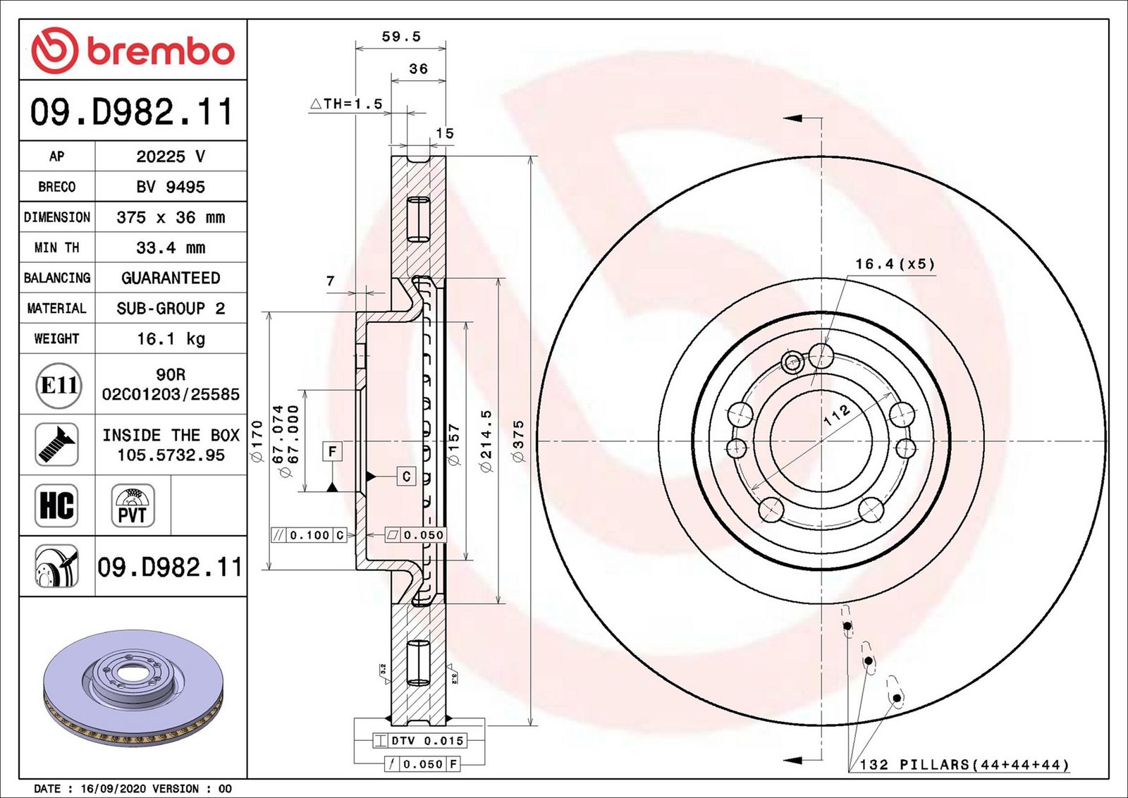 BREMBO 09.D982.11 - Bremsscheibe