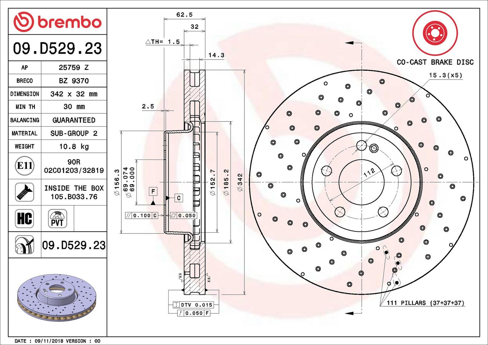 BREMBO 09.D529.23 - Bremsscheibe