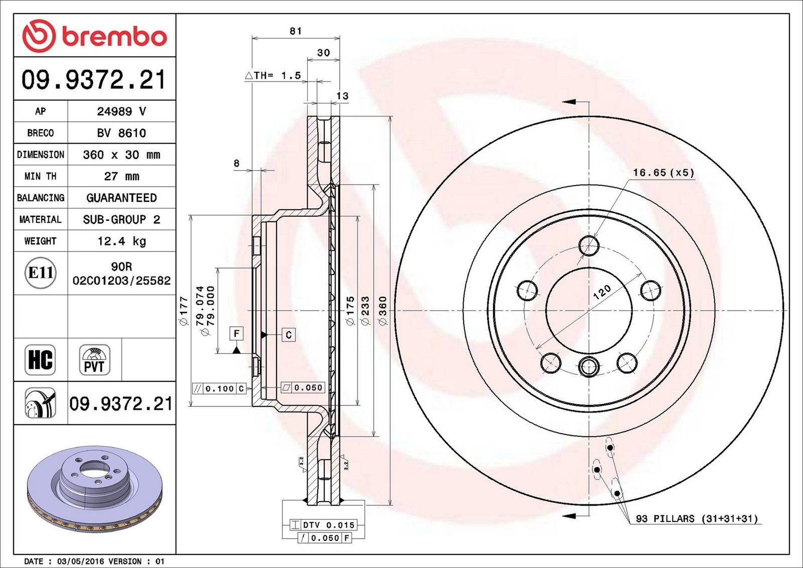 BREMBO 09.9372.21 - Bremsscheibe