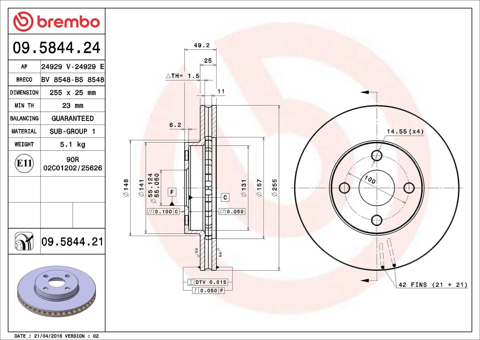 BREMBO 09.5844.21 - Bremsscheibe
