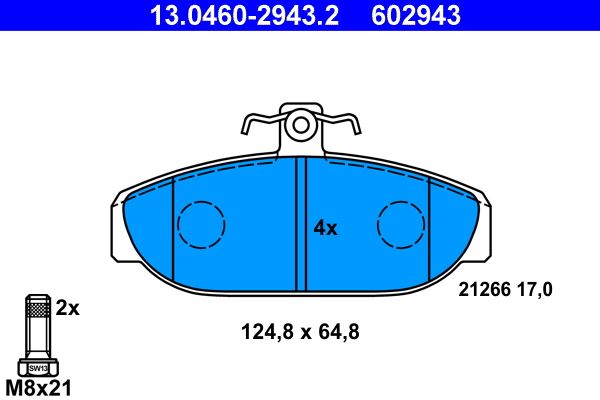 ATE 13.0460-2943.2 - Bremsbelagsatz, Scheibenbremse
