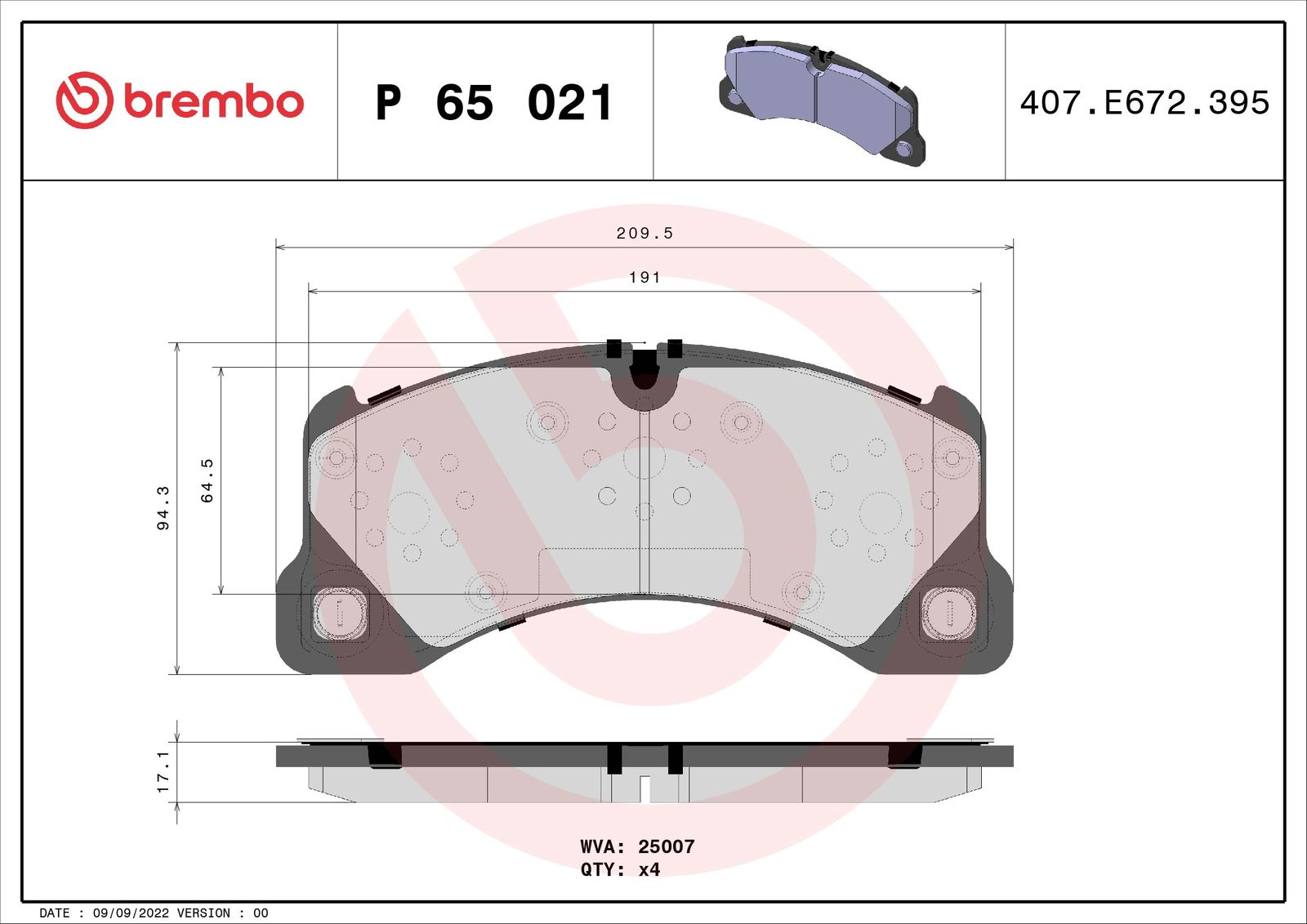 BREMBO P 65 021 - Bremsbelagsatz, Scheibenbremse