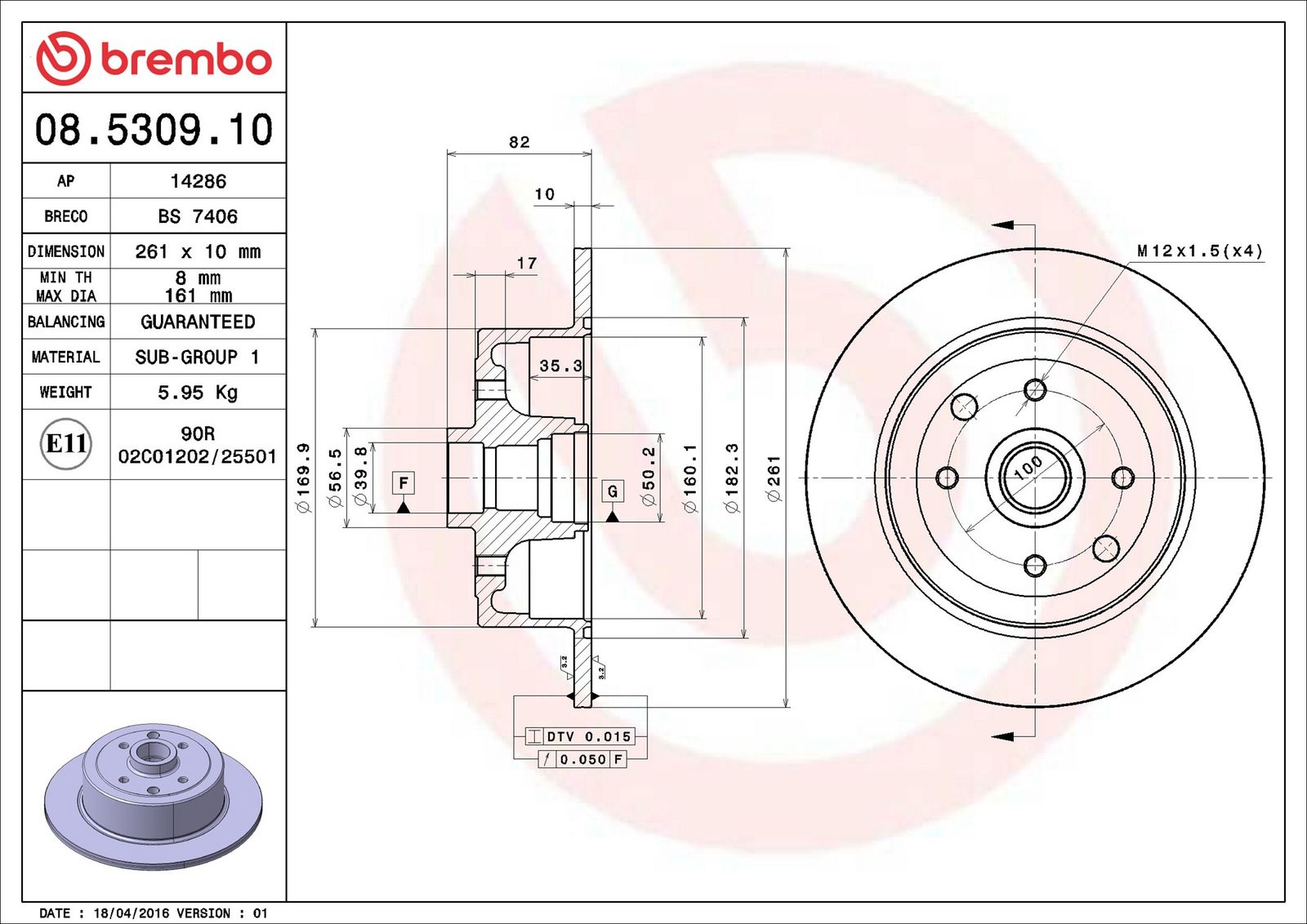 BREMBO 08.5309.10 - Bremsscheibe