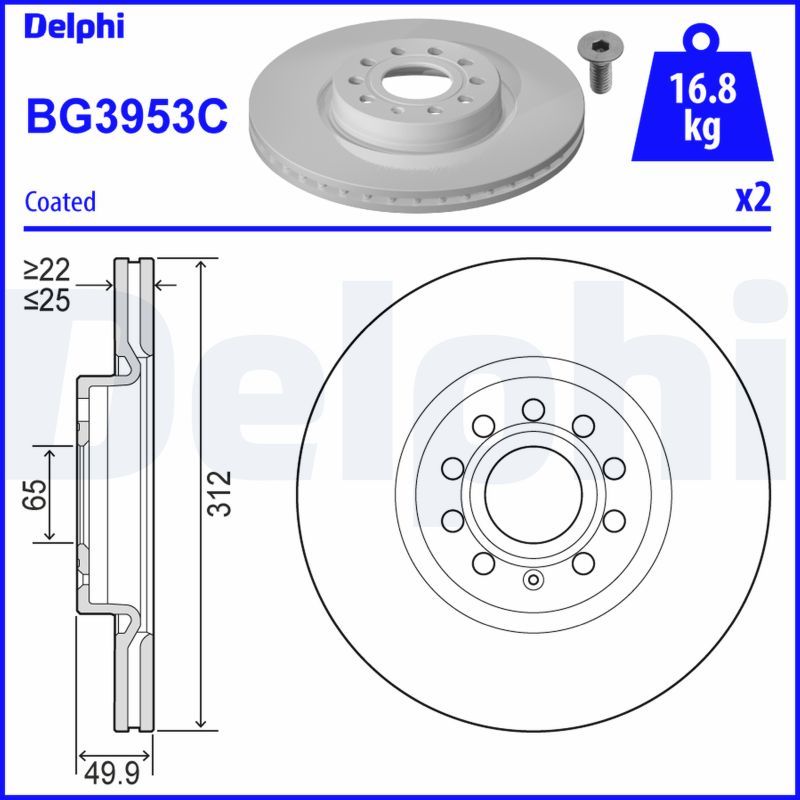 DELPHI BG3953C - Bremsscheibe