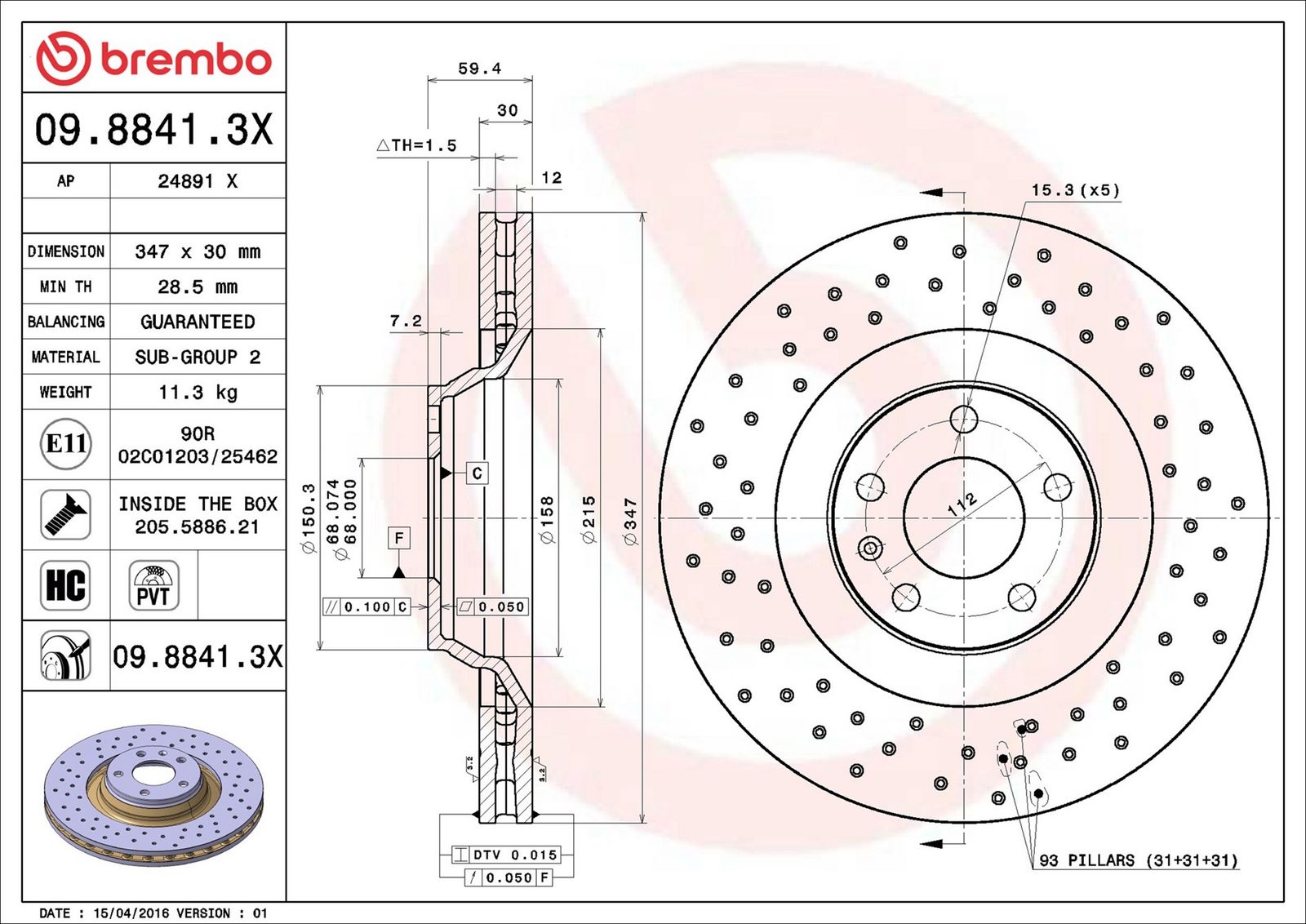 BREMBO 09.8841.3X - Bremsscheibe