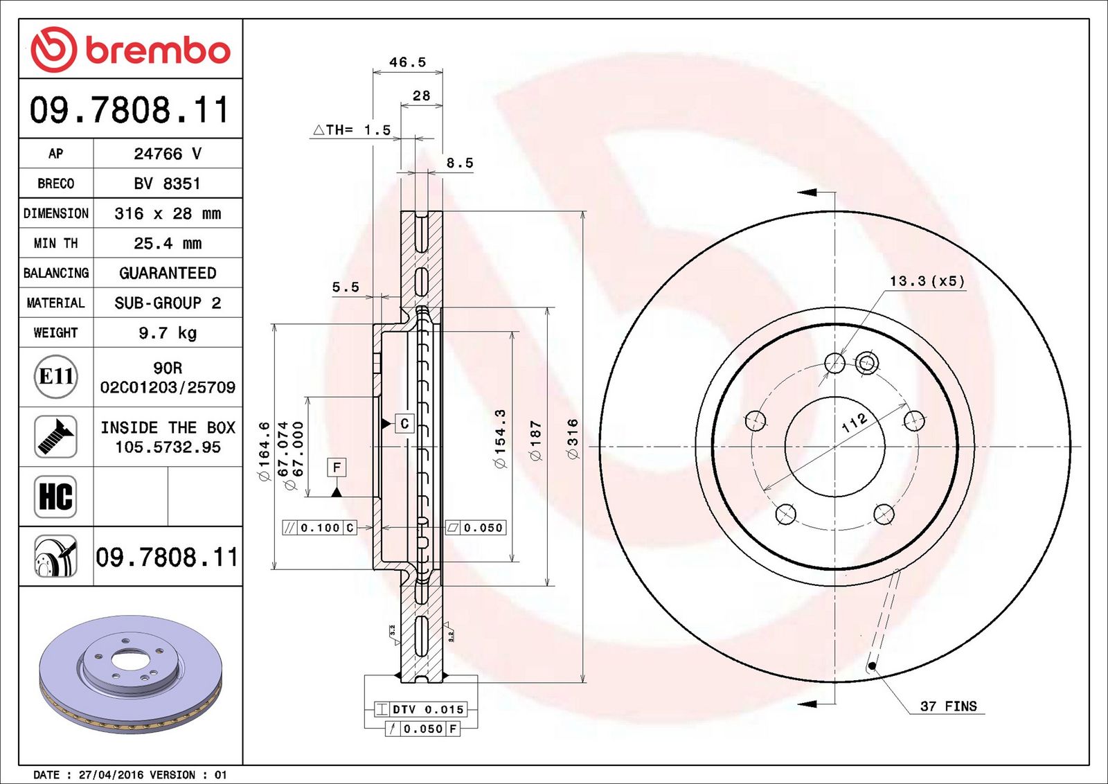 BREMBO 09.7808.11 - Bremsscheibe