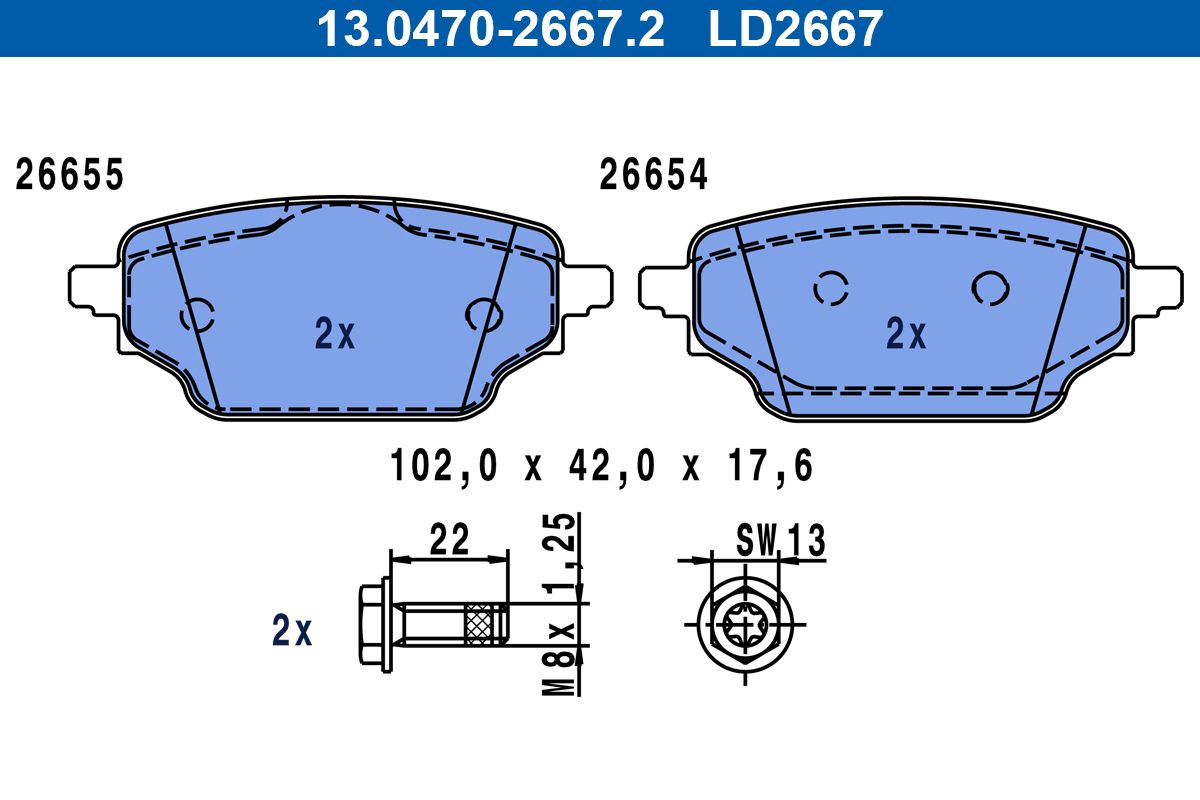 ATE 13.0470-2667.2 - Bremsbelagsatz, Scheibenbremse