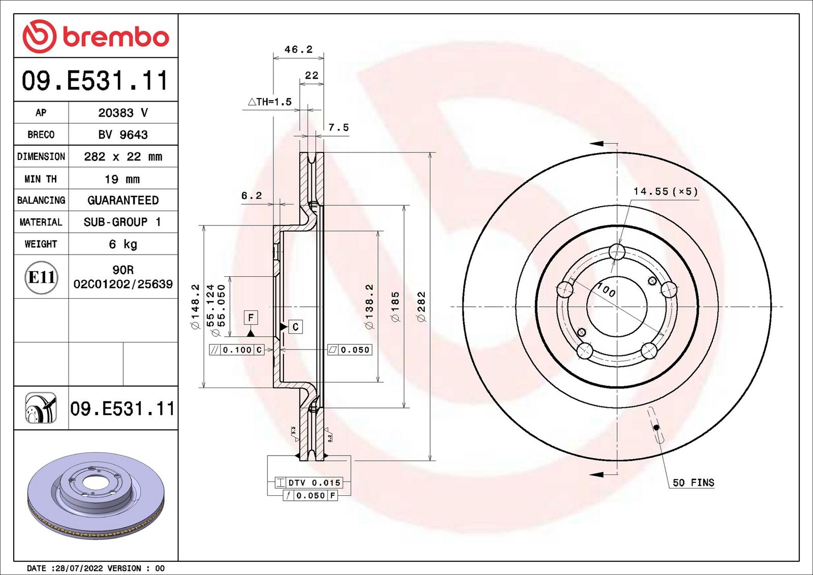 BREMBO 09.E531.11 - Bremsscheibe