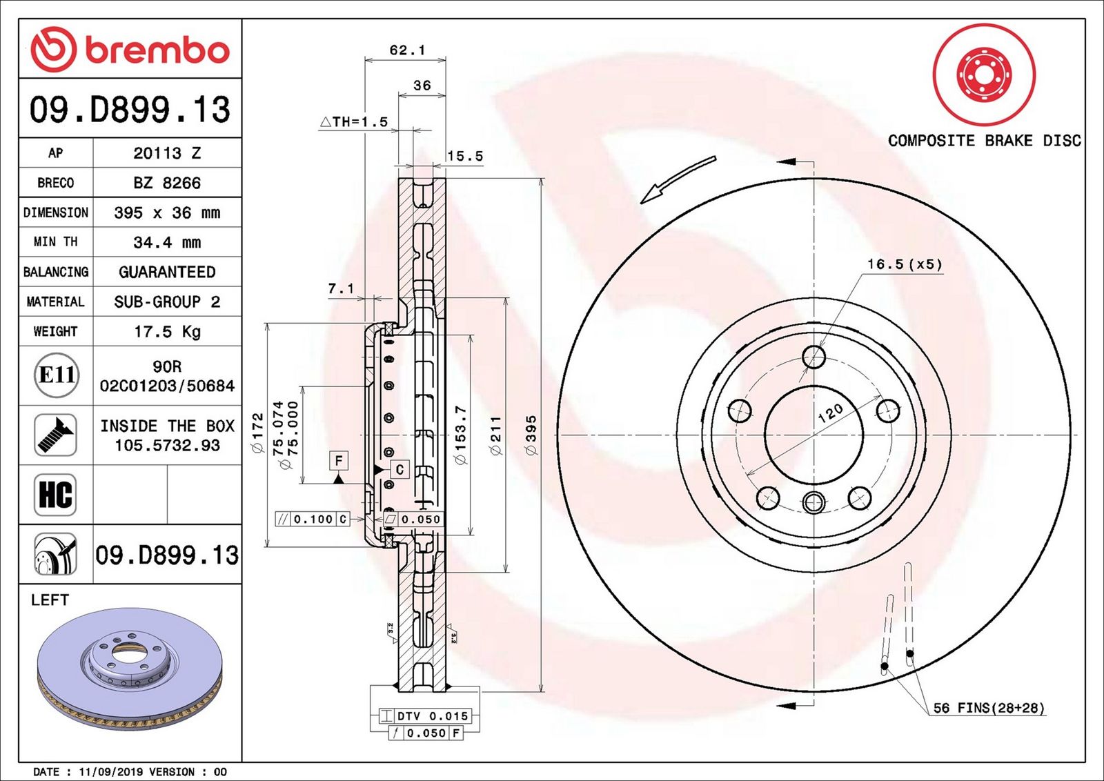 BREMBO 09.D899.13 - Bremsscheibe