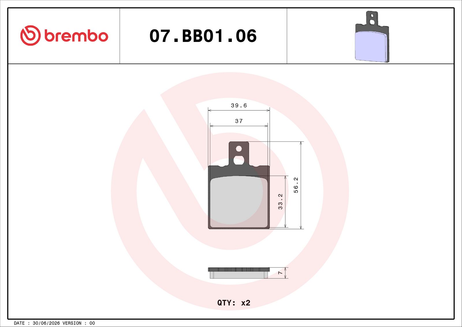 BREMBO 07BB0106 - Bremsbelagsatz, Scheibenbremse