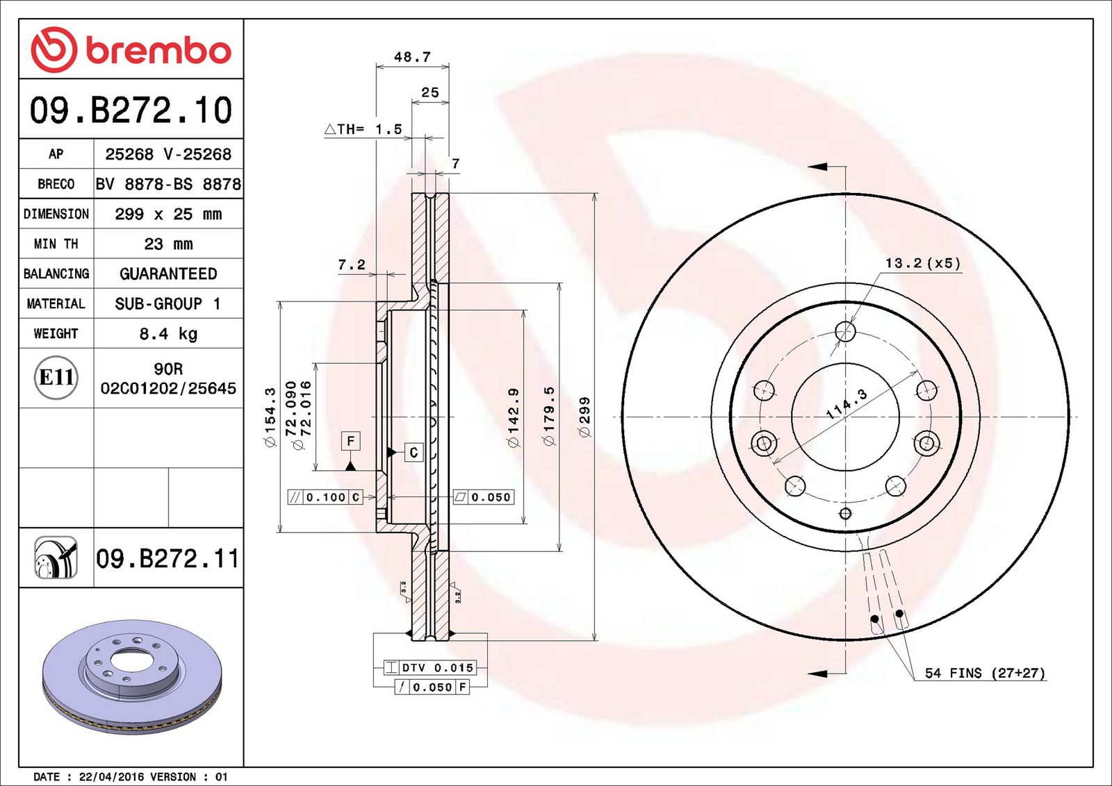 BREMBO 09.B272.10 - Bremsscheibe