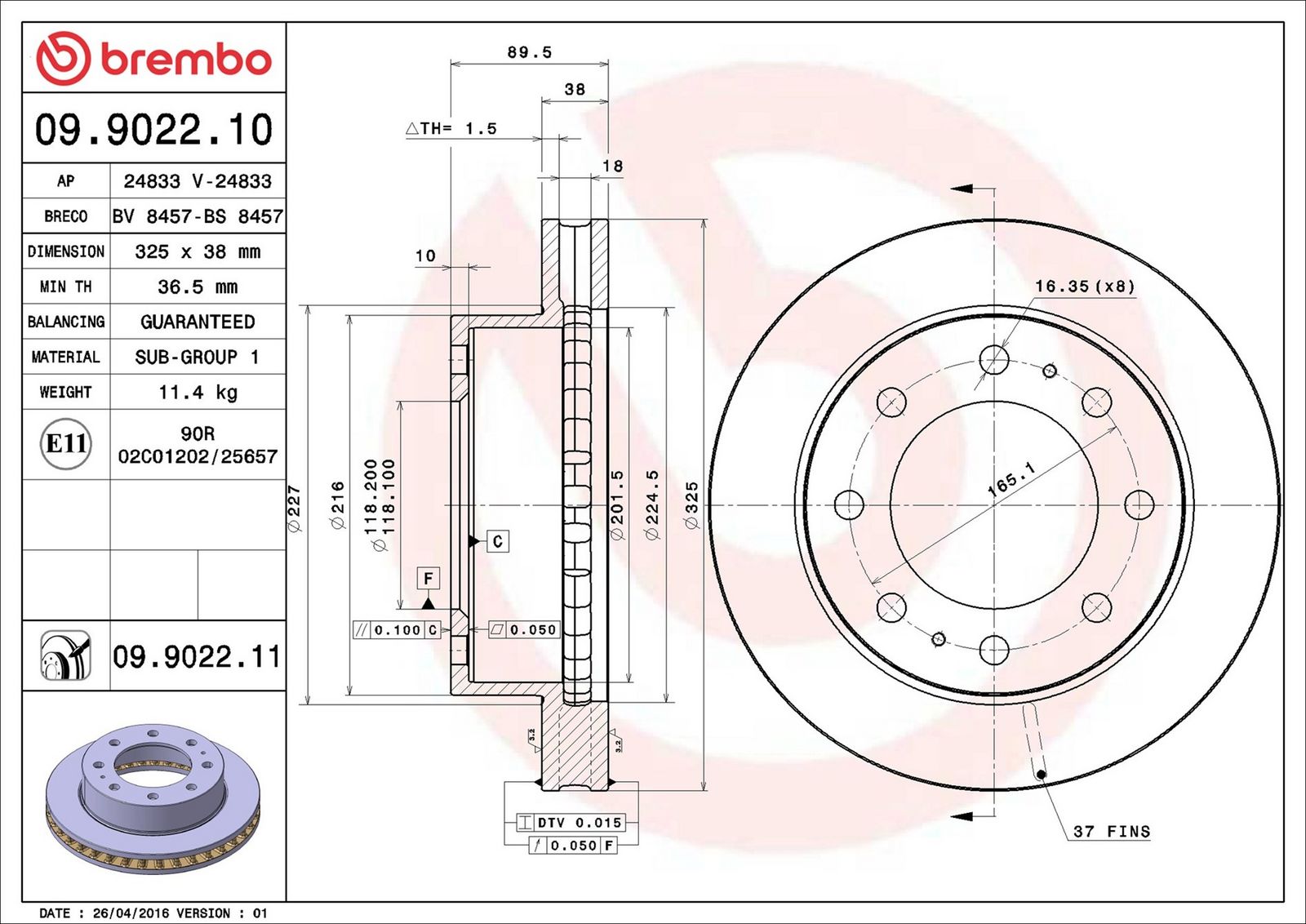 BREMBO 09.9022.11 - Bremsscheibe