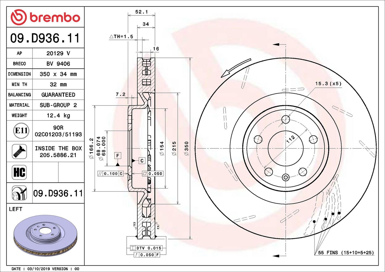 BREMBO 09.D936.11 - Bremsscheibe