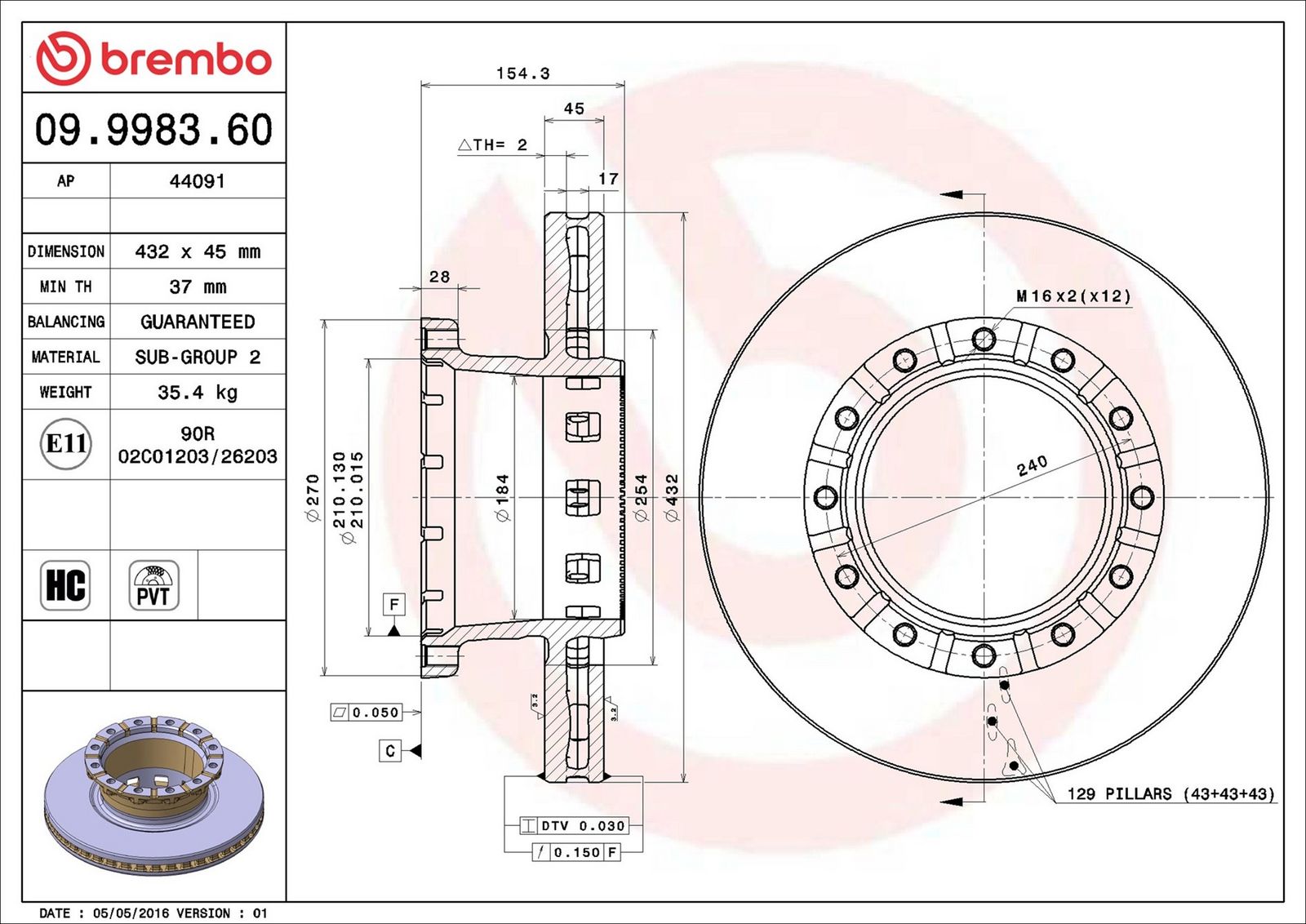 BREMBO 09.9983.60 - Bremsscheibe