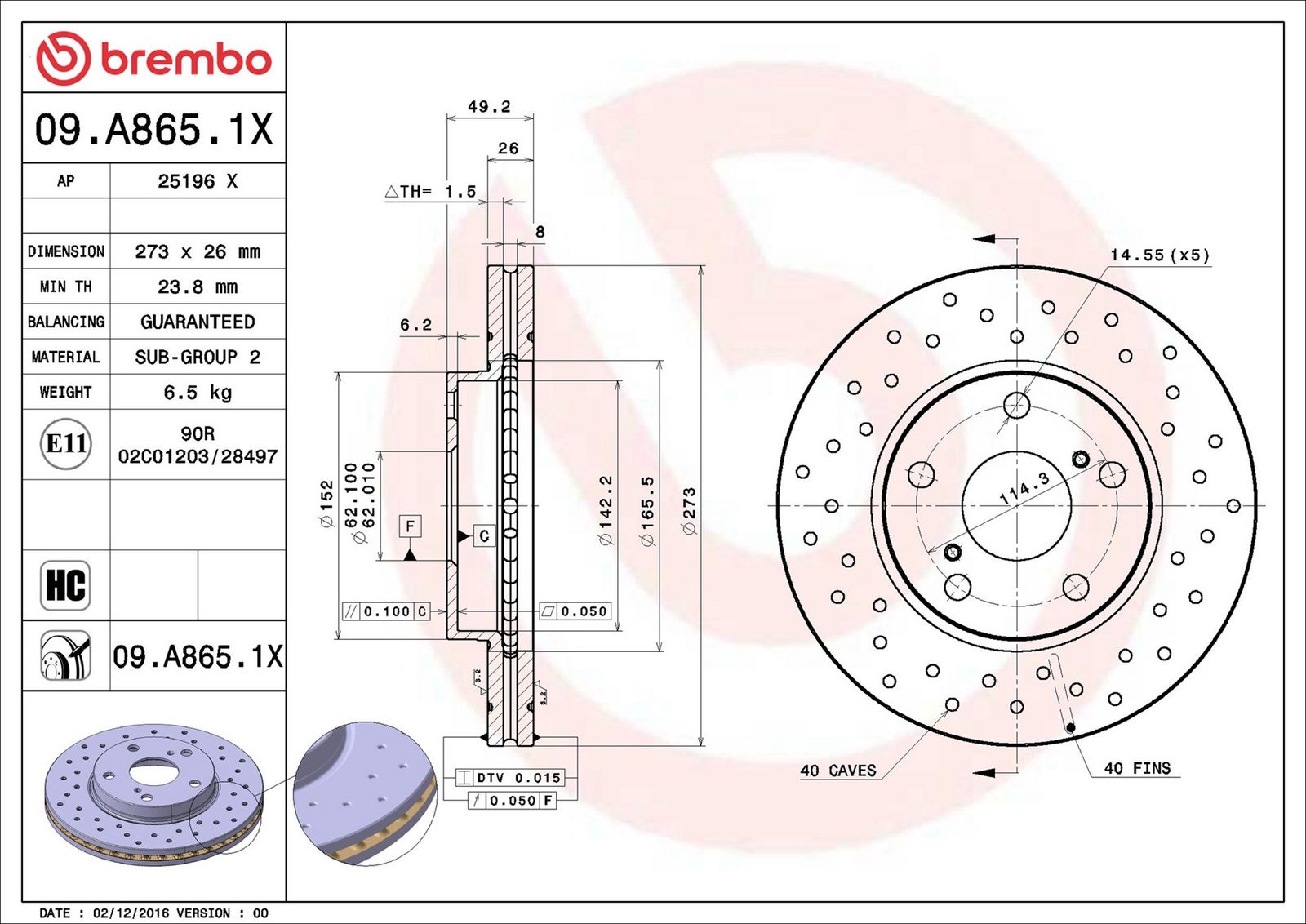 BREMBO 09.A865.1X - Bremsscheibe