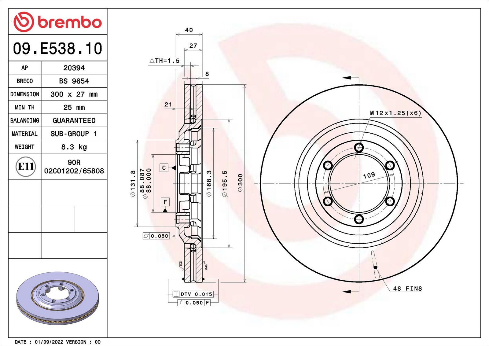 BREMBO 09.E538.10 - Bremsscheibe