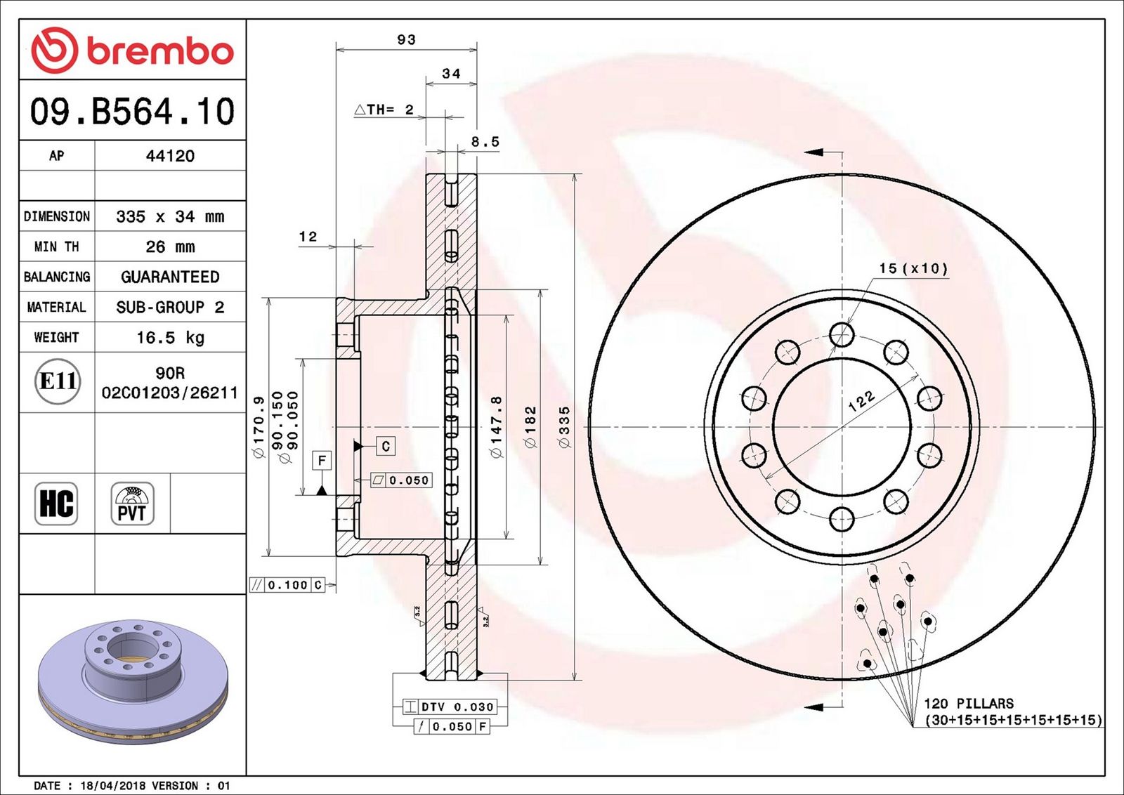 BREMBO 09.B564.10 - Bremsscheibe