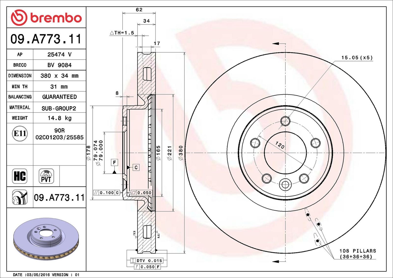 BREMBO 09.A773.11 - Bremsscheibe