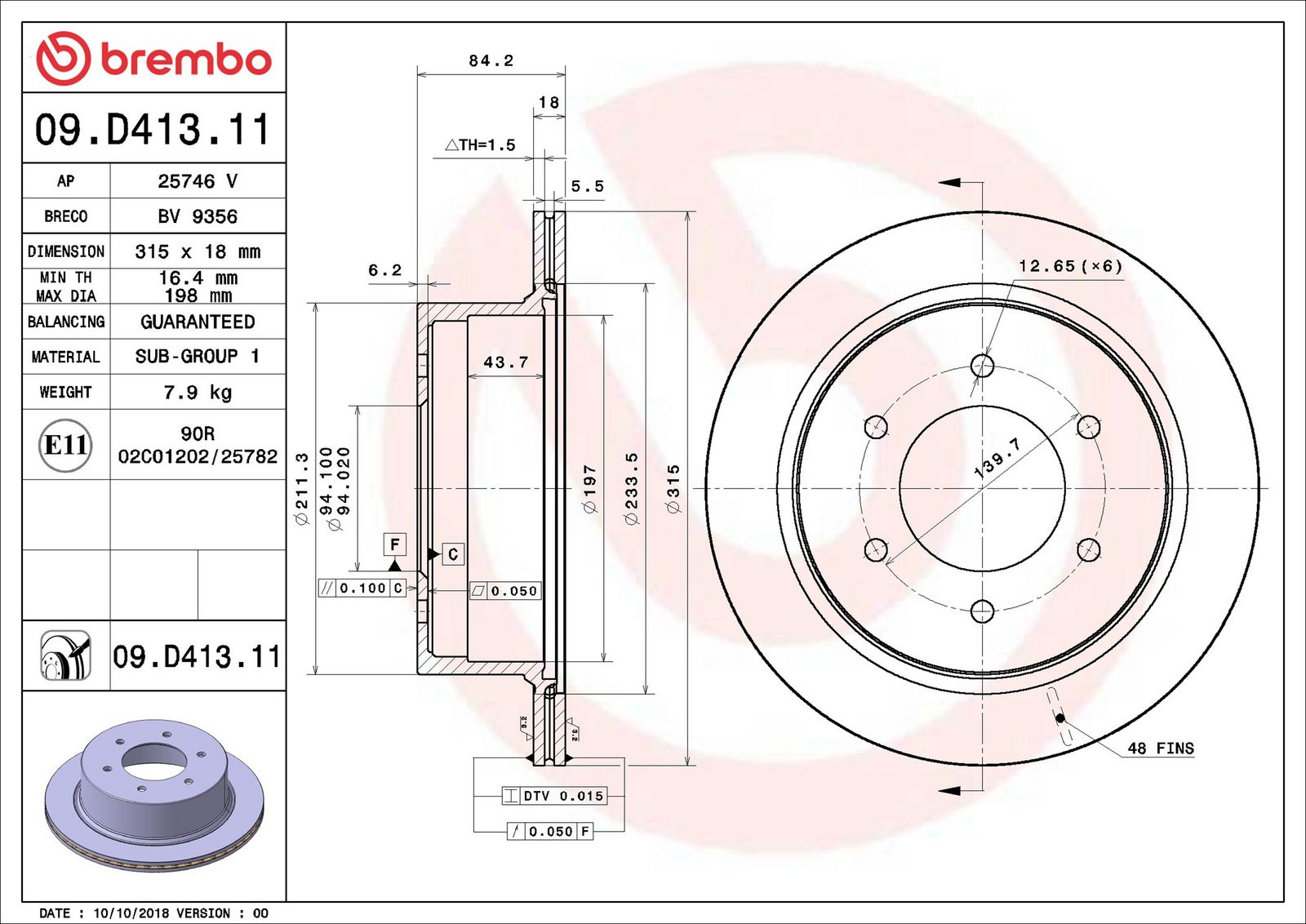 BREMBO 09.D413.11 - Bremsscheibe