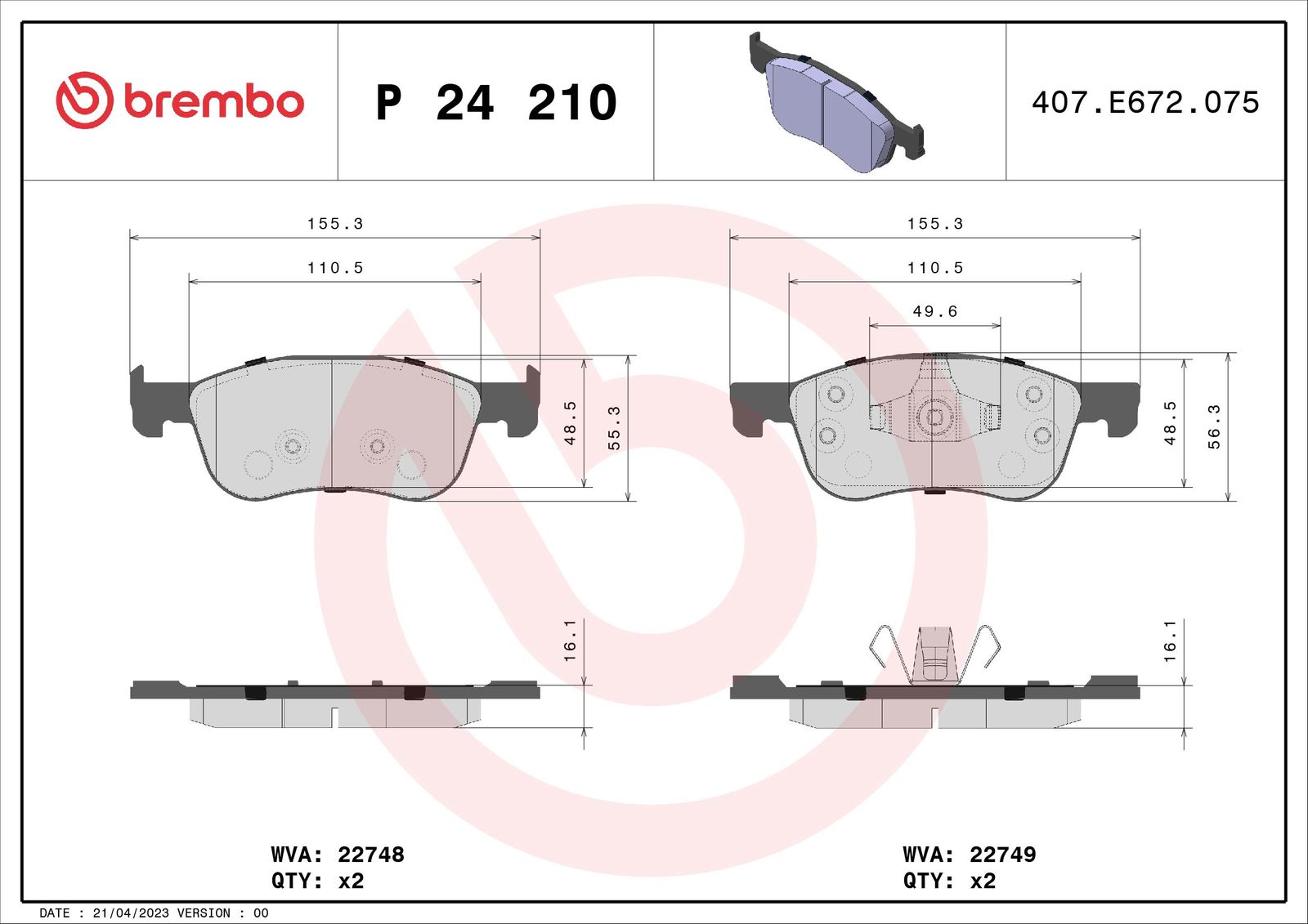 BREMBO P 24 210 - Bremsbelagsatz, Scheibenbremse