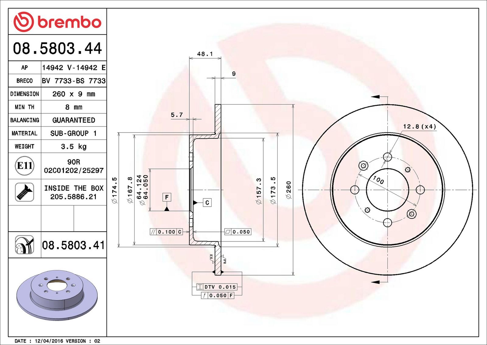 BREMBO 08.5803.41 - Bremsscheibe
