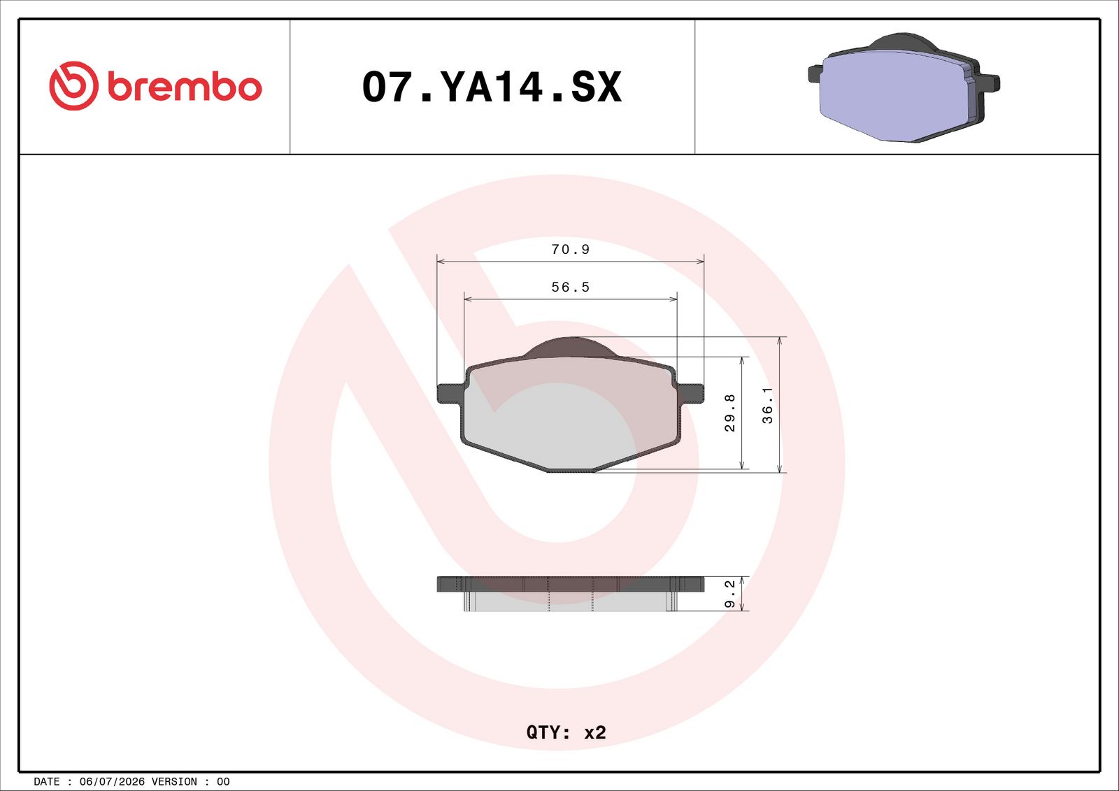BREMBO 07YA14SX - Bremsbelagsatz, Scheibenbremse