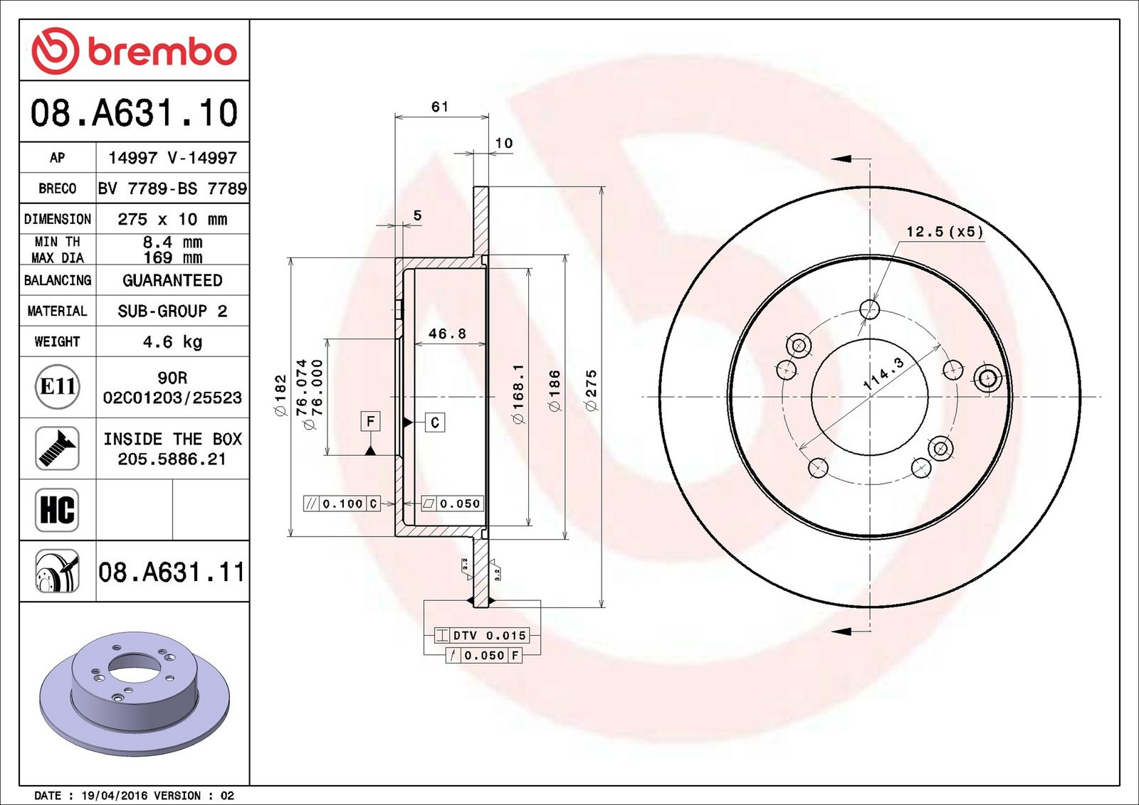 BREMBO 08.A631.11 - Bremsscheibe