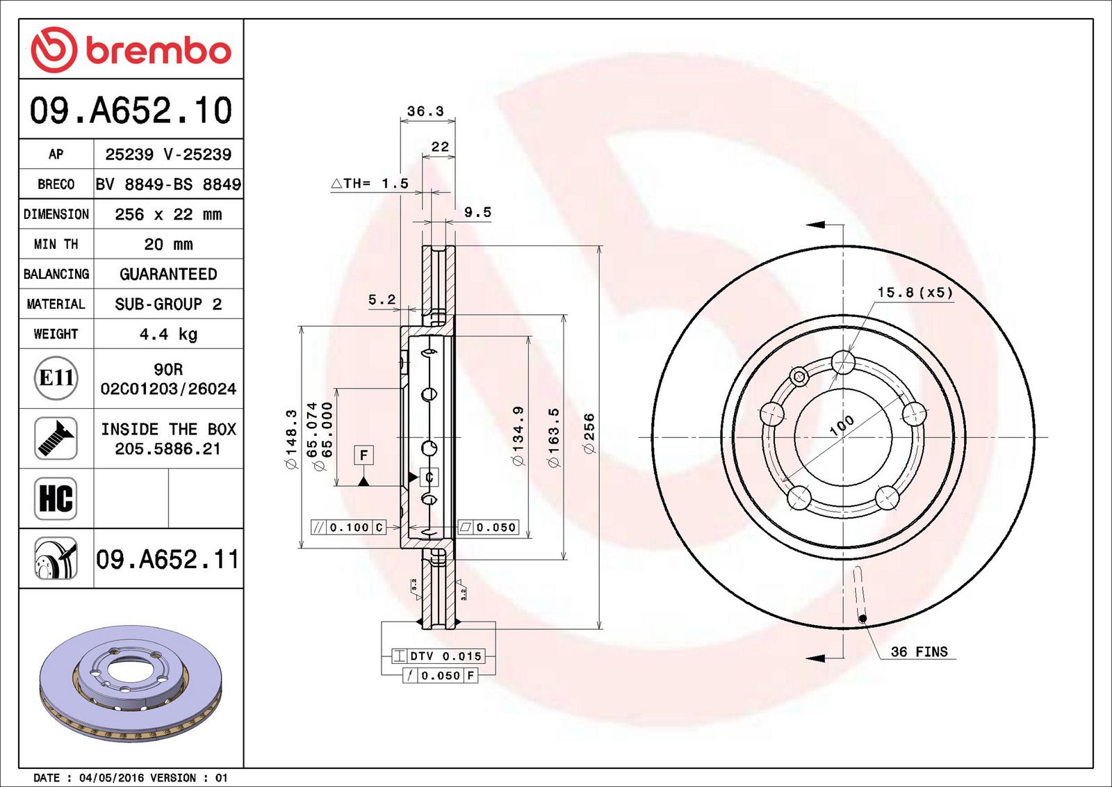 BREMBO 09.A652.11 - Bremsscheibe
